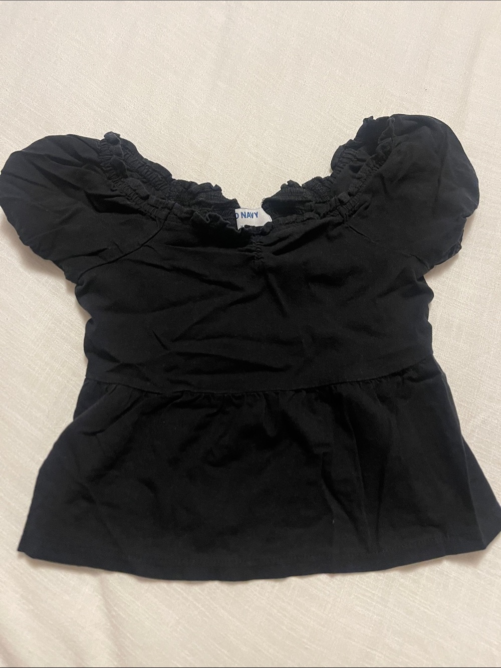 Old Navy Black Puff Sleeve Peplum Crop Top